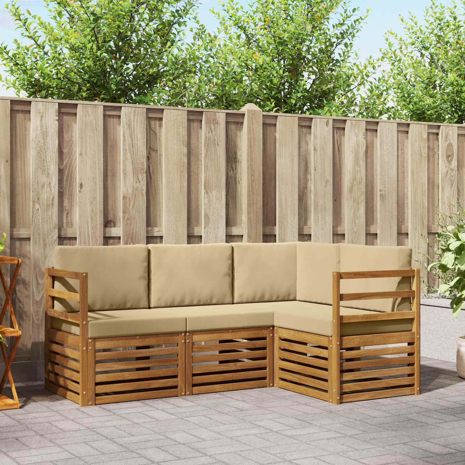 Sofasæt med pude 4 stk Naturlig og Beige Massivt Akacietræ billede