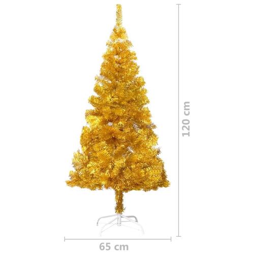 Kunstigt juletræ med lys og kuglesæt 120 cm PET guldfarvet