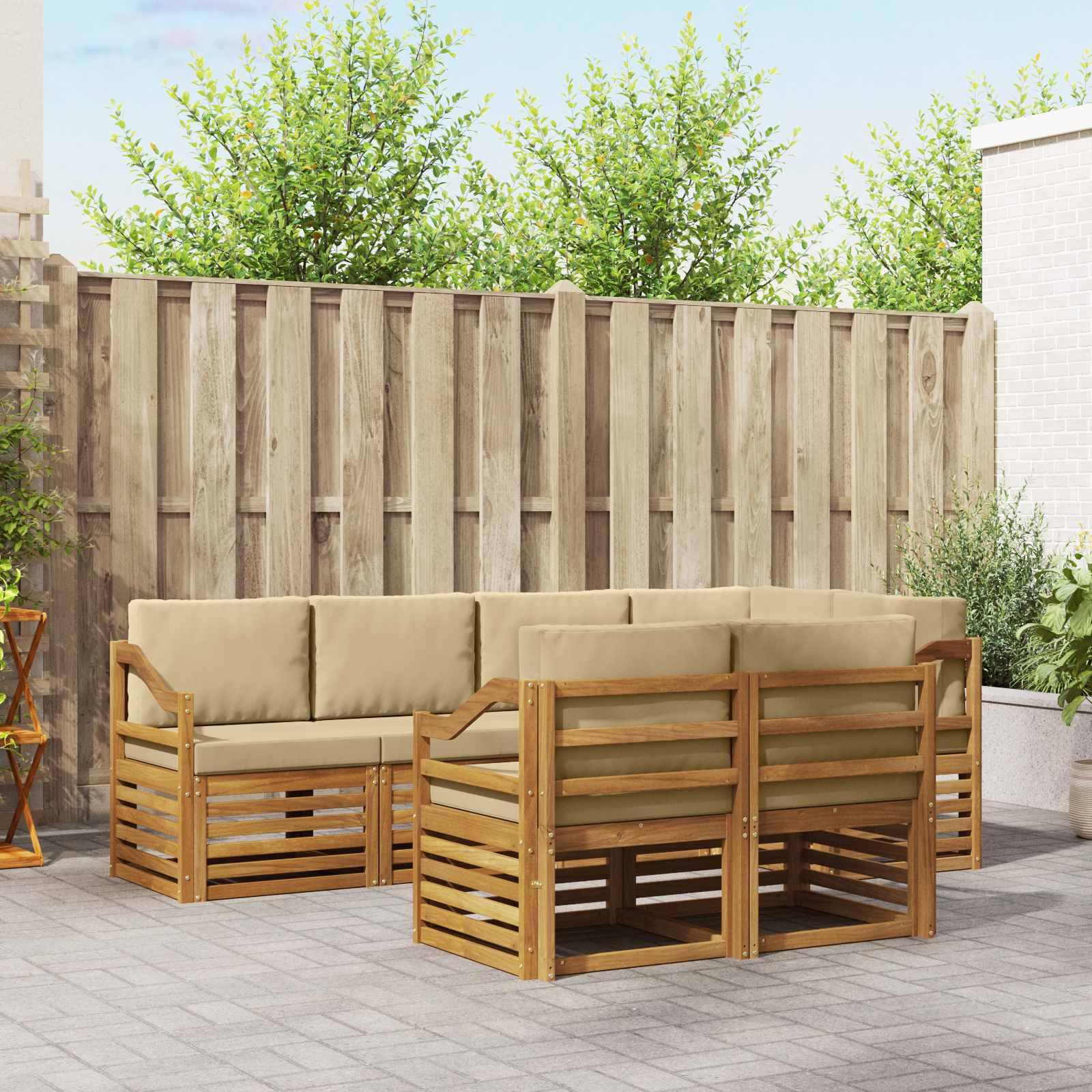 Sofasæt med pude 7 stk Naturlig og Beige Massivt Akacietræ billede