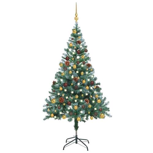 Juletræ med sne + lys + julekugler og grankogler 150 cm