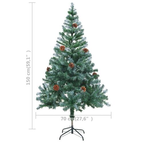 Juletræ med sne + lys + julekugler og grankogler 150 cm