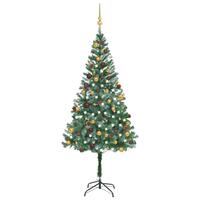 Juletræ med sne + lys + julekugler og grankogler 180 cm