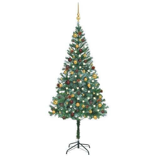 Juletræ med sne + lys + julekugler og grankogler 180 cm