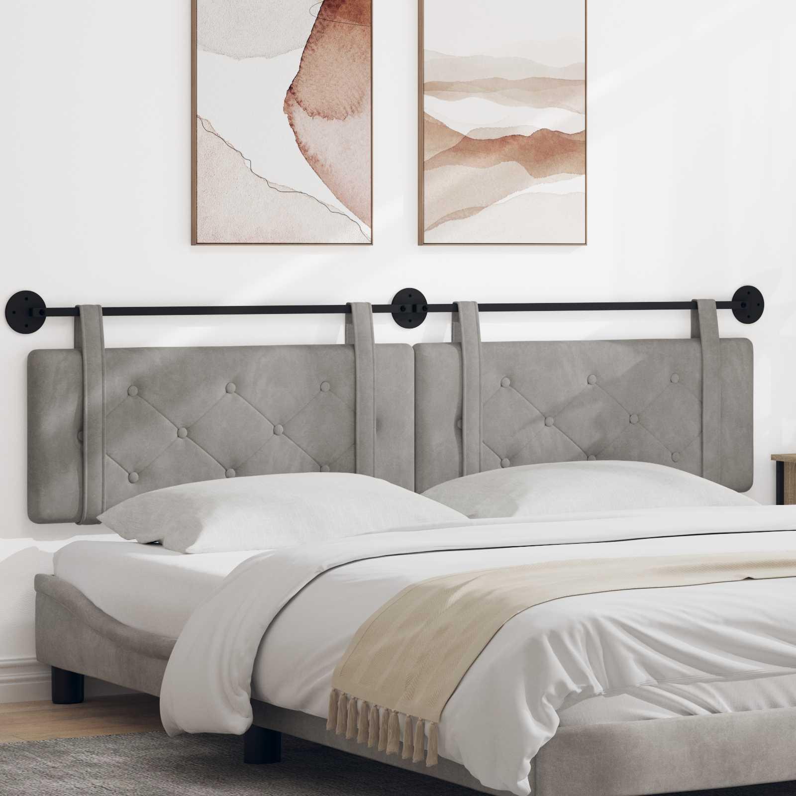 Hængende Hovedgavl Vægmonteret Lysegrå 210 x 55 x 5 cm Fløjl billede