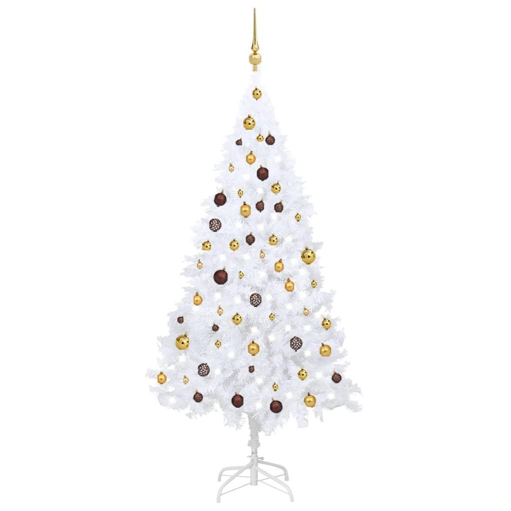 Kunstigt juletræ med lys og kuglesæt 180 cm PVC hvid billede