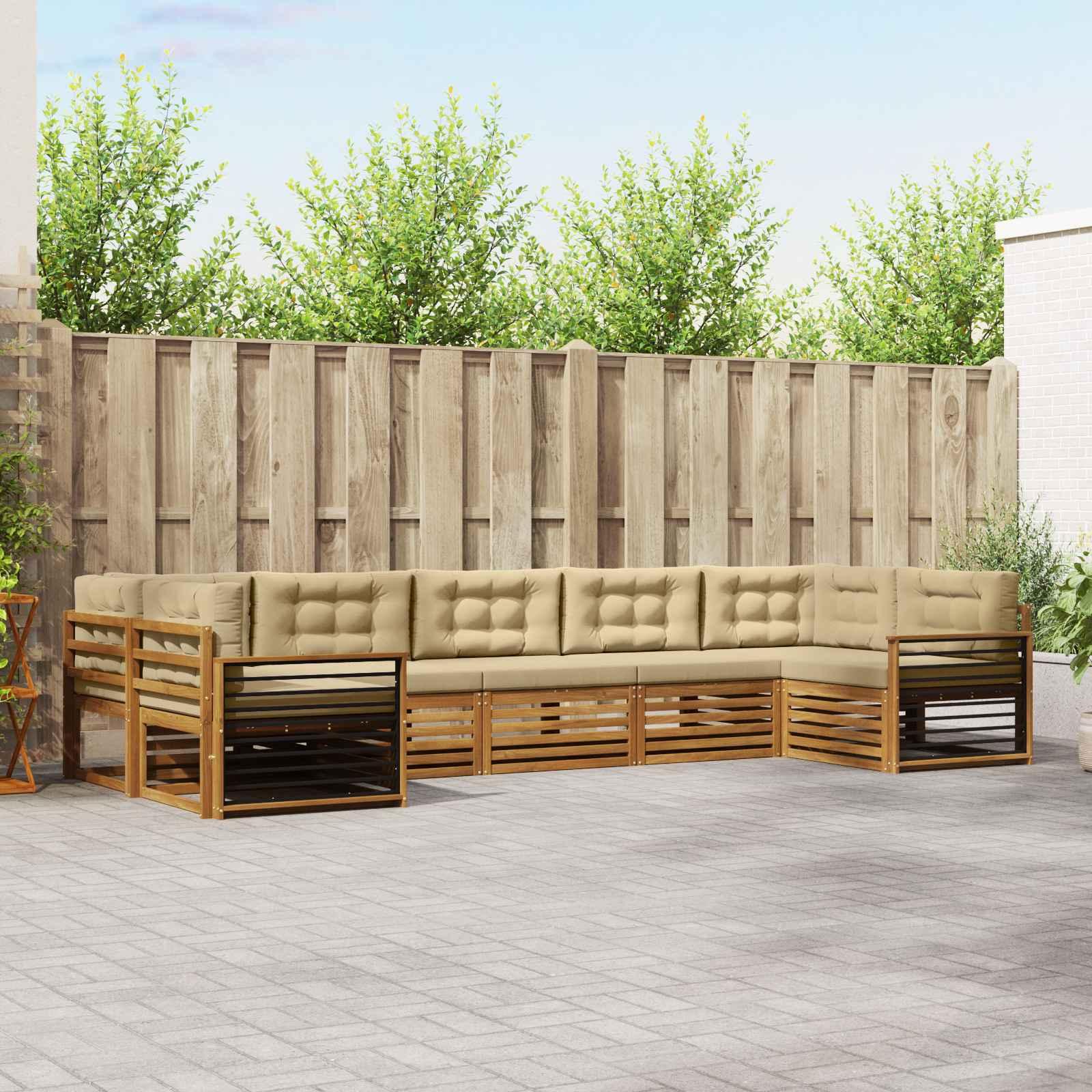 Sofasæt med pude 7 stk Naturlig og Beige Massivt Akacietræ billede