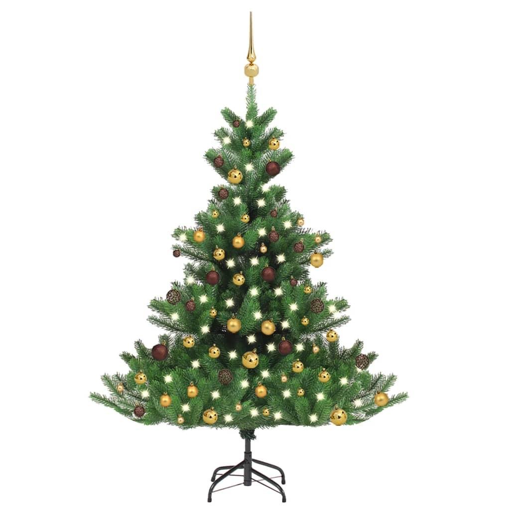 Kunstigt juletræ nordmannsgran LED og kuglesæt 120 cm grøn