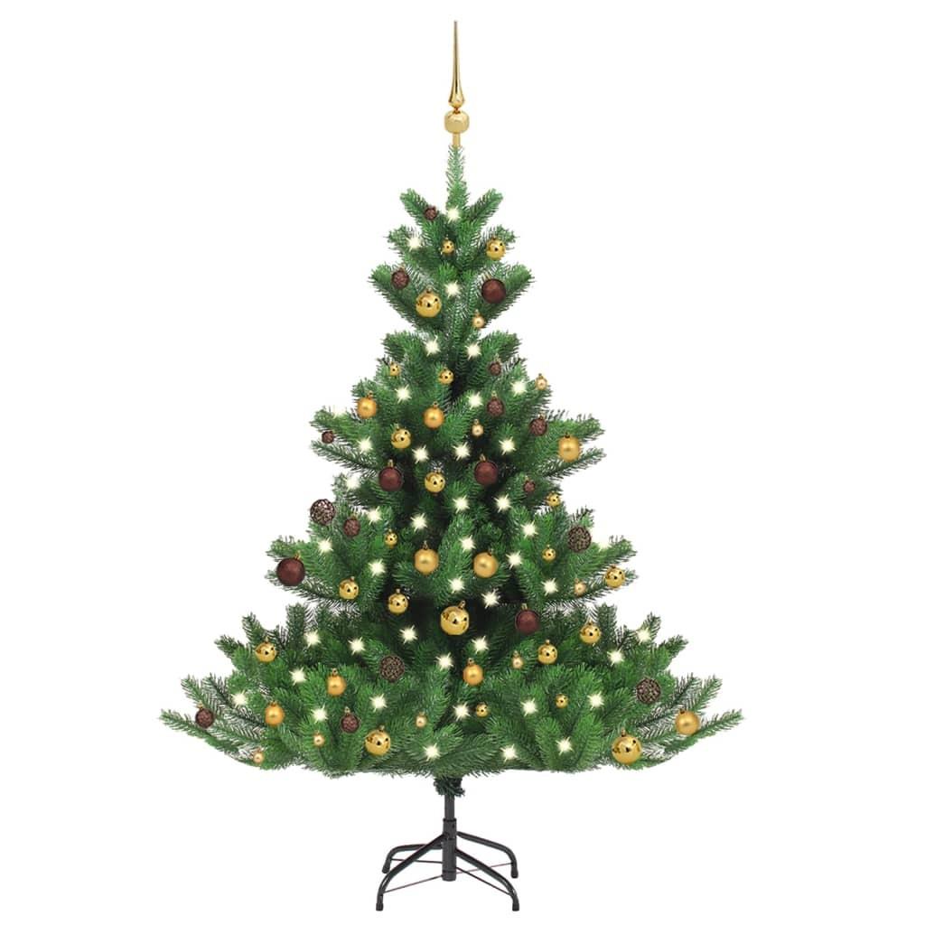 Kunstigt juletræ nordmannsgran LED og kuglesæt 150 cm grøn