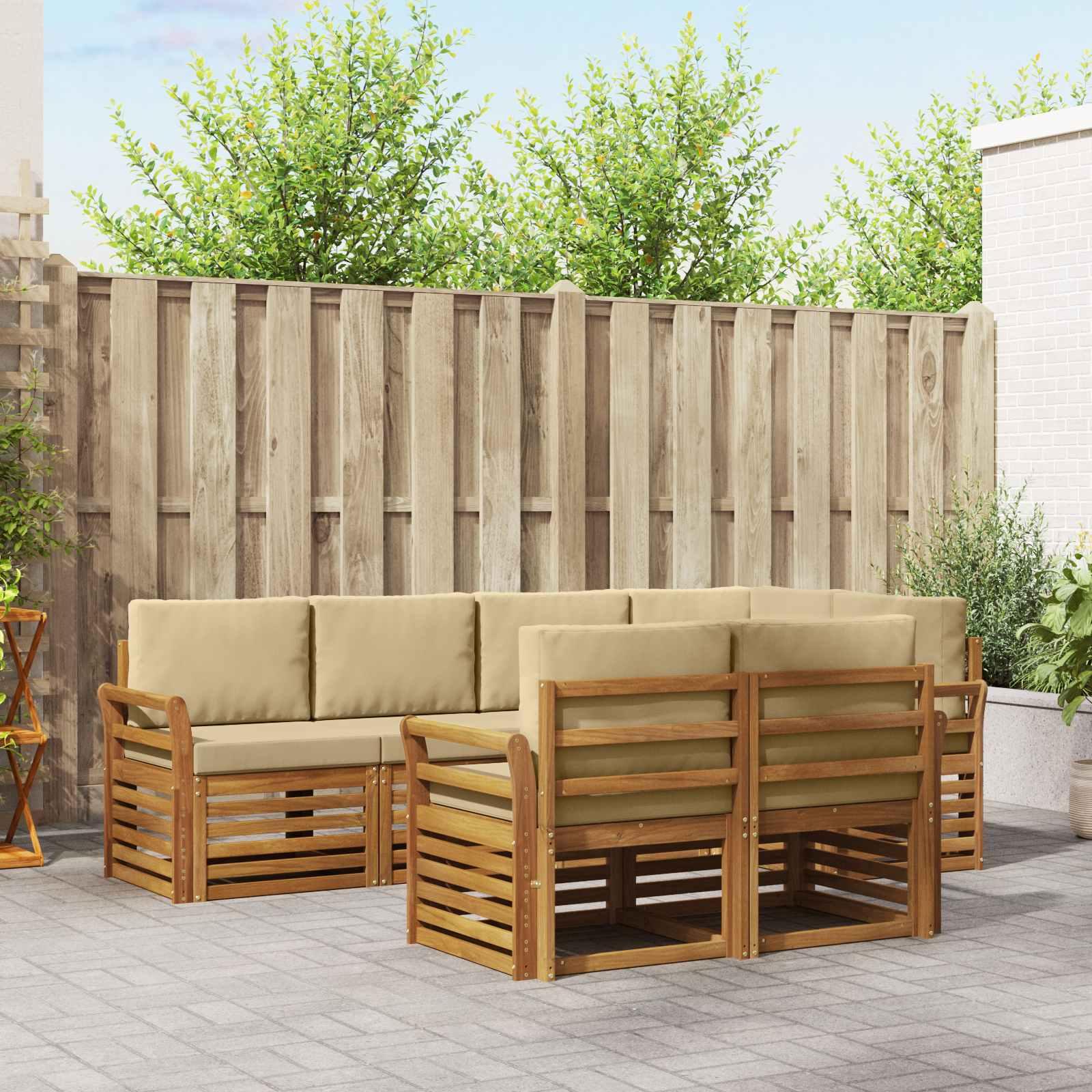 Sofasæt med pude 7 stk Naturlig og Beige Massivt Akacietræ billede