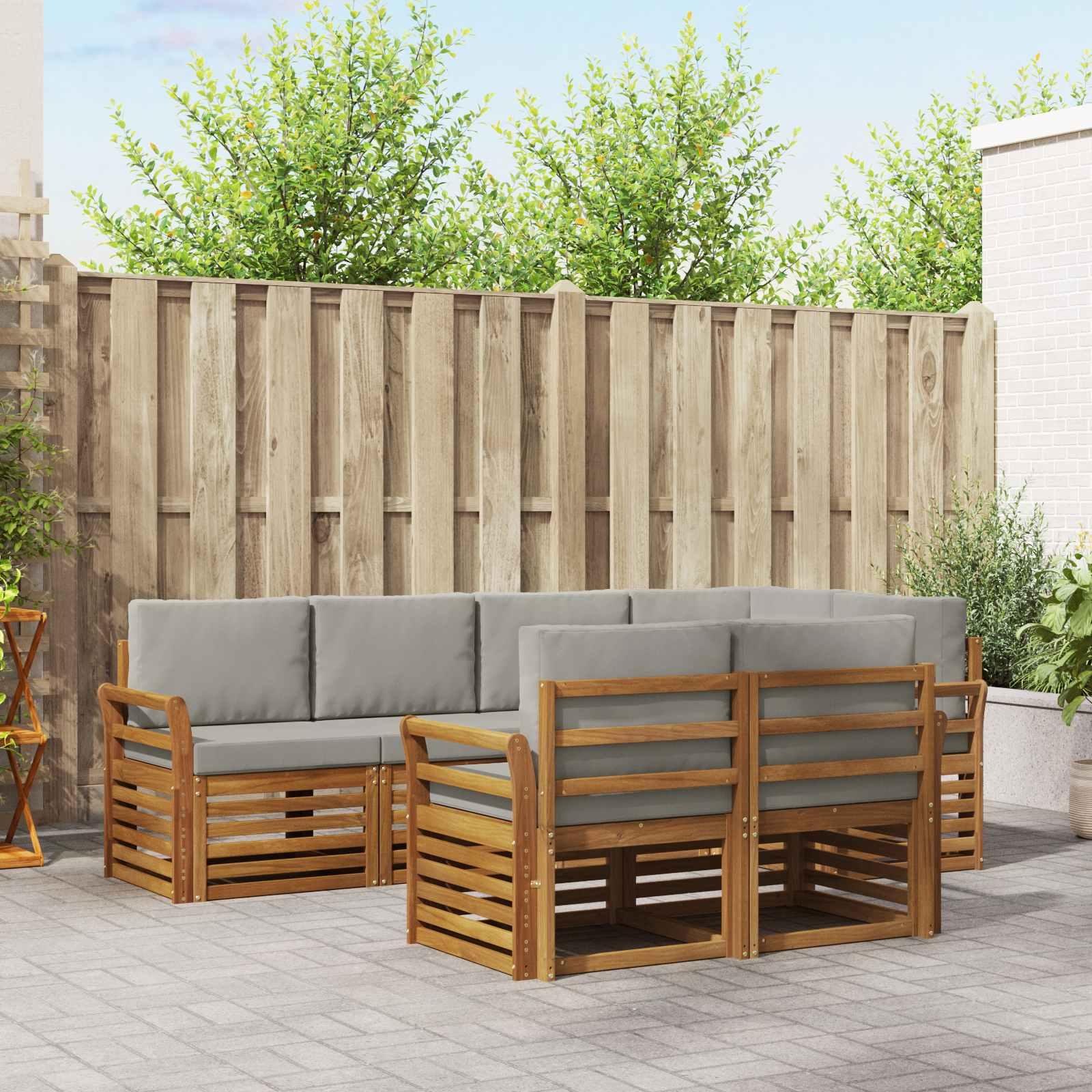 Sofasæt med pude 7 stk Naturlig og Lys Grå Massivt Akacietræ billede