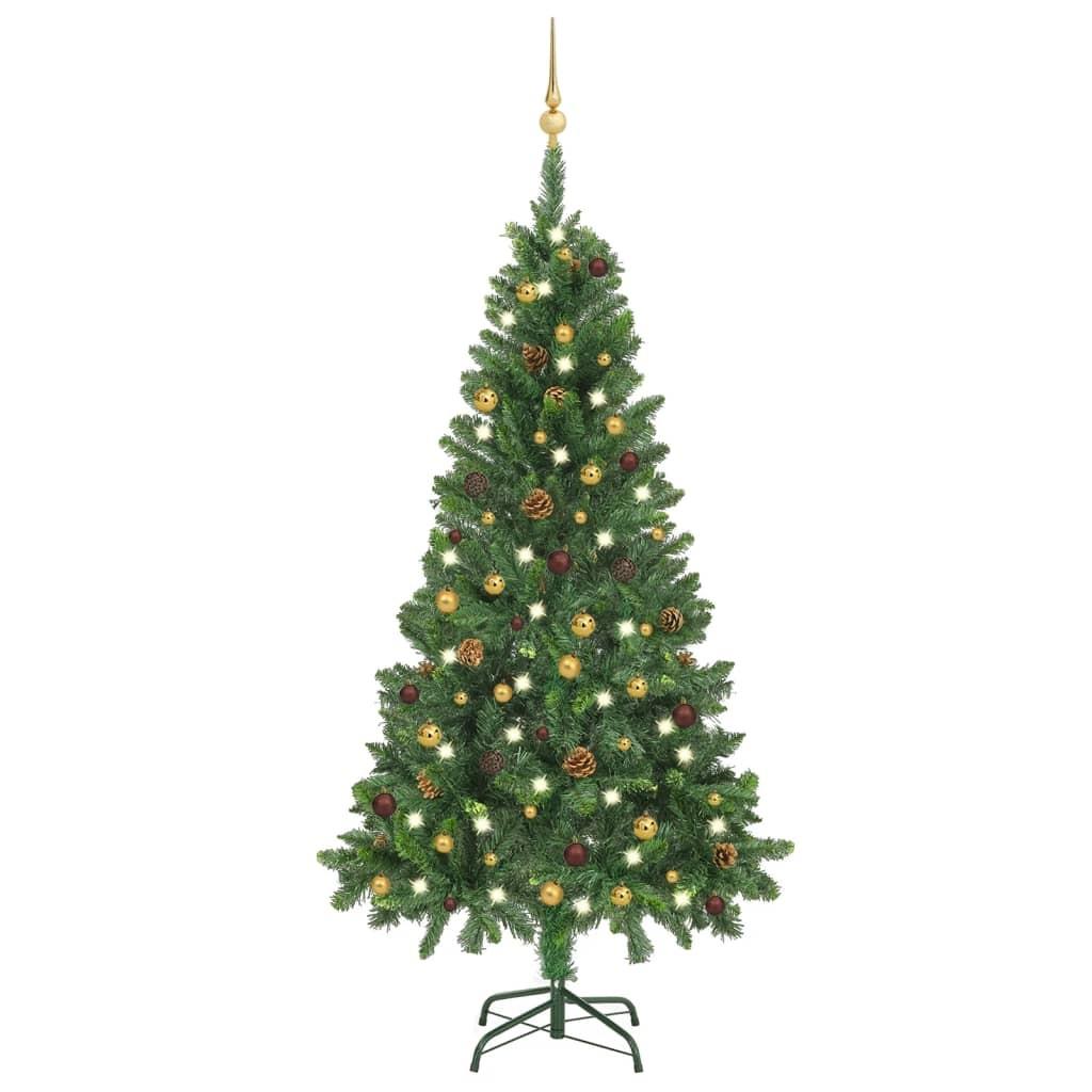 Kunstigt juletræ med lys og kuglesæt 150 cm grøn