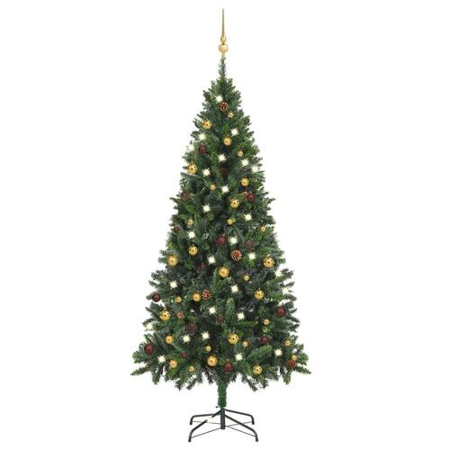 Kunstigt juletræ med lys og kuglesæt 180 cm grøn
