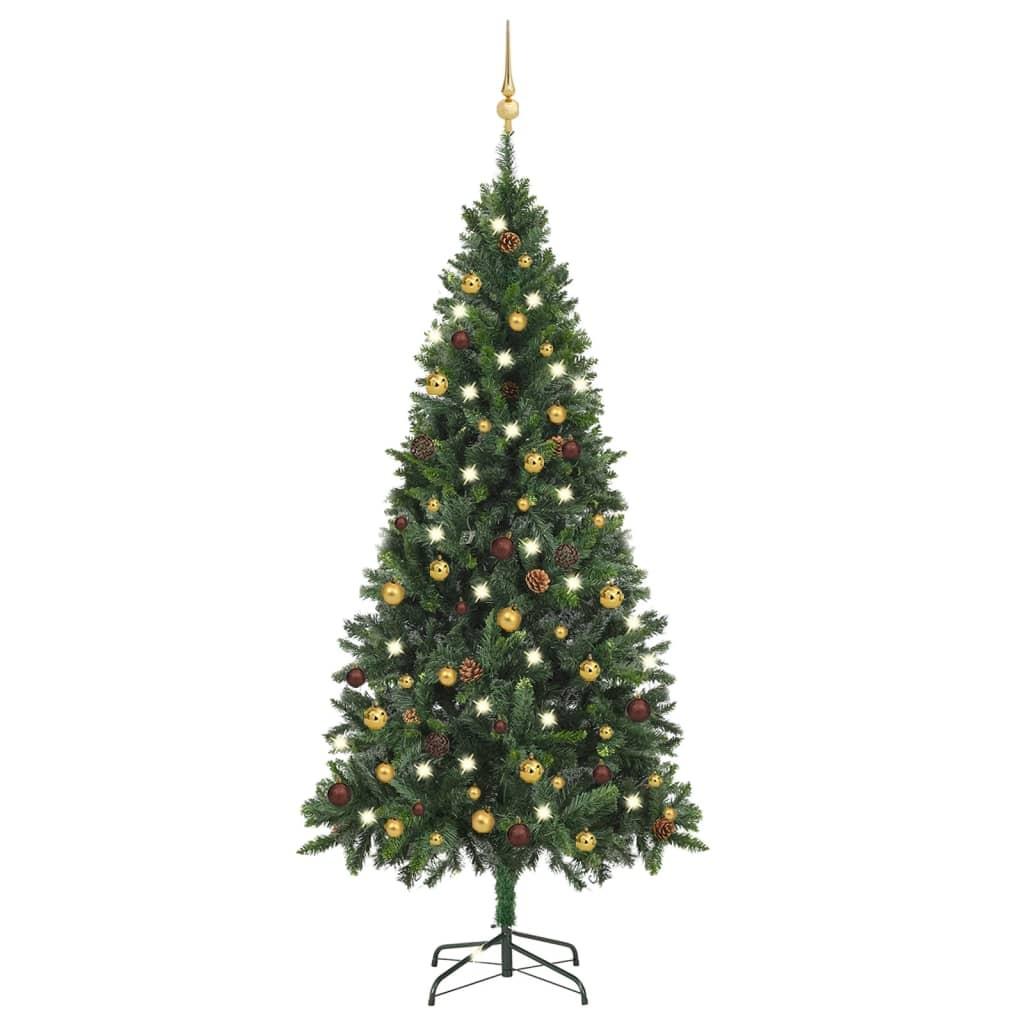 Kunstigt juletræ med lys og kuglesæt 180 cm grøn