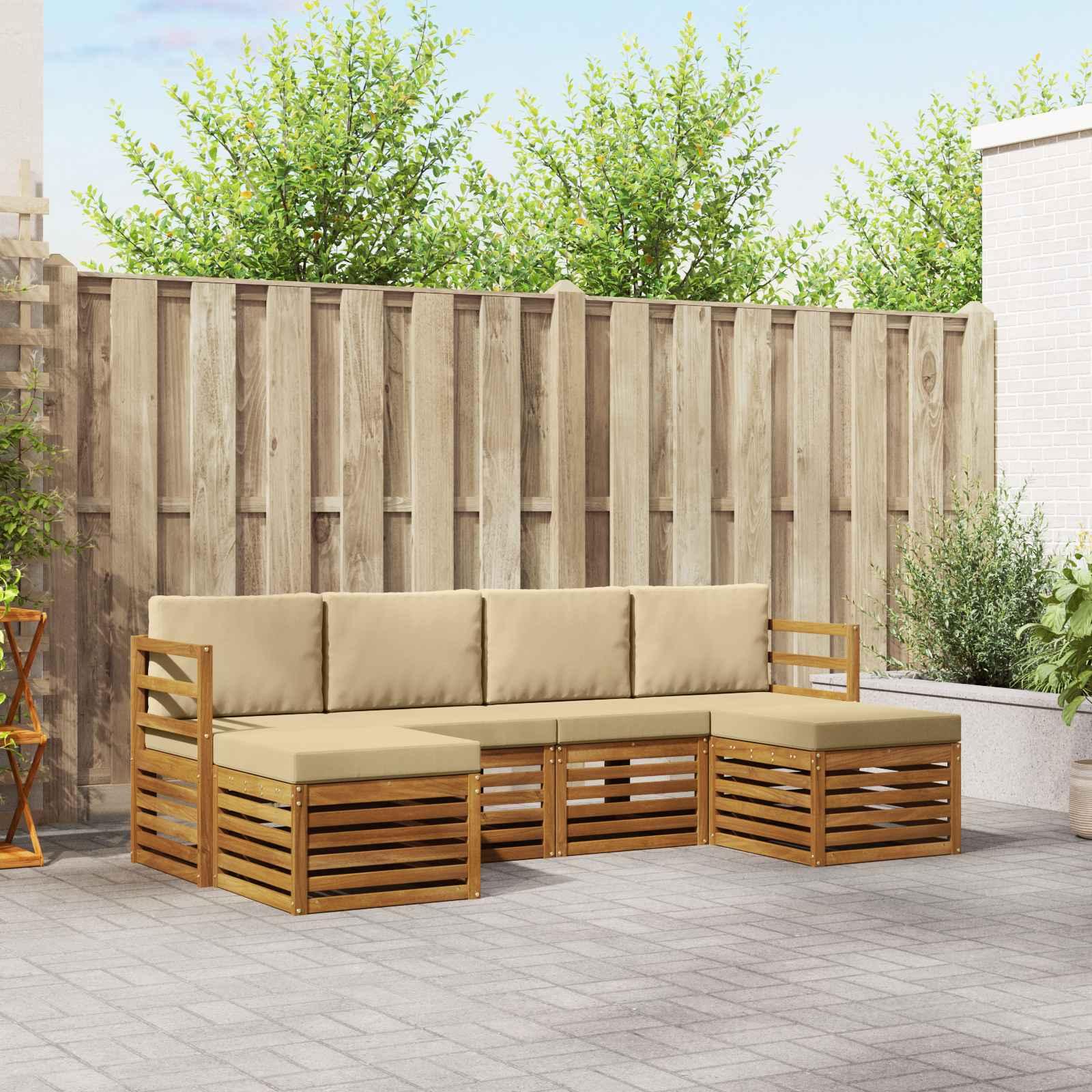 Sofasæt med pude 6 stk Naturlig og Beige Massivt Akacietræ billede