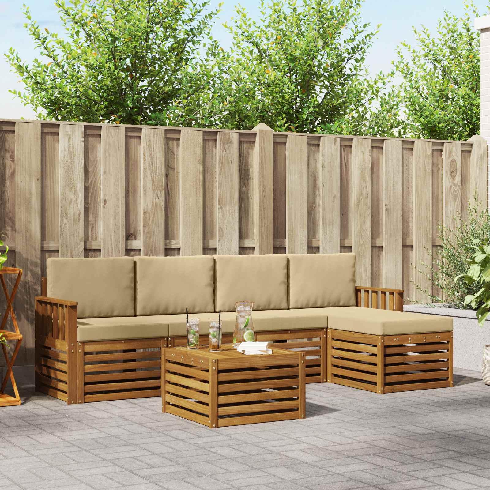 Sofasæt med pude 6 stk Naturlig og Beige Massivt Akacietræ billede