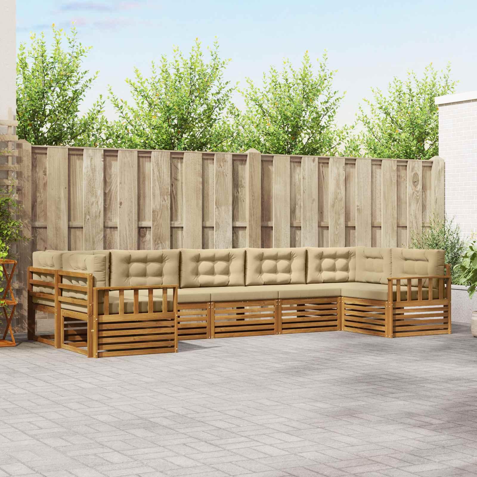 Sofasæt med pude 7 stk Naturlig og Beige Massivt Akacietræ billede