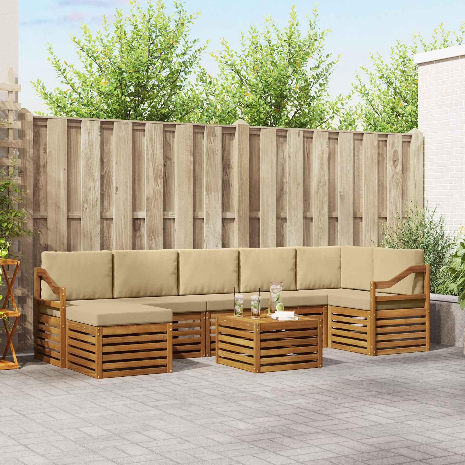 Sofasæt med pude 8 stk Naturlig og Beige Massivt Akacietræ billede