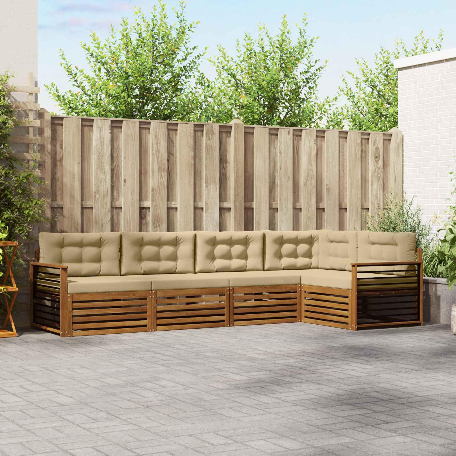 Udendørs sofagruppe med pude 5 stk Naturlig og Beige billede