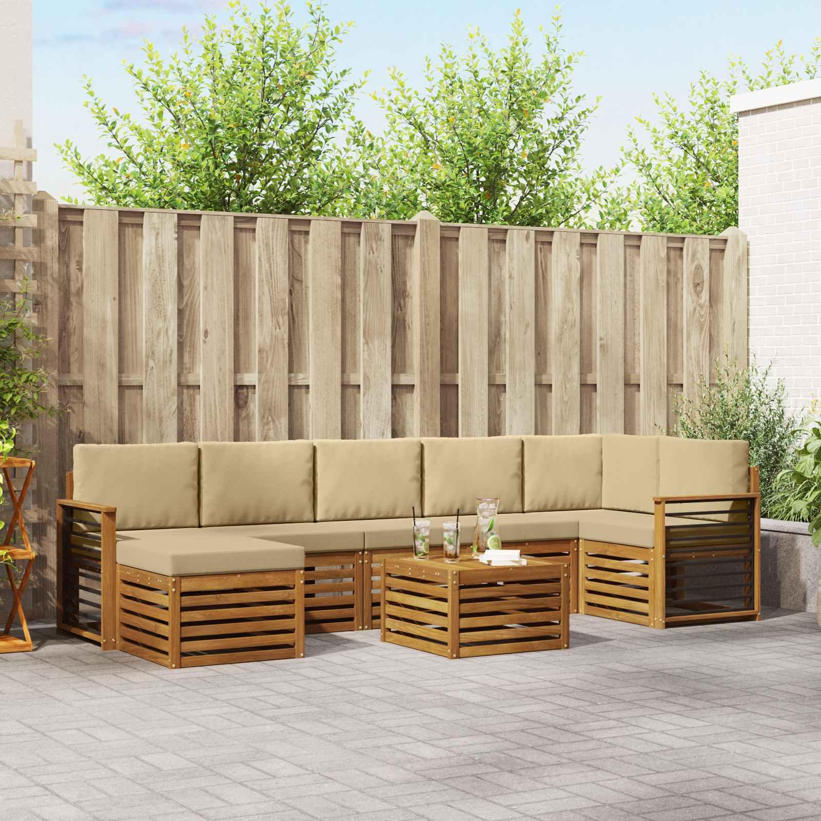 Sofasæt med pude 8 stk Naturlig og Beige Massivt Akacietræ billede