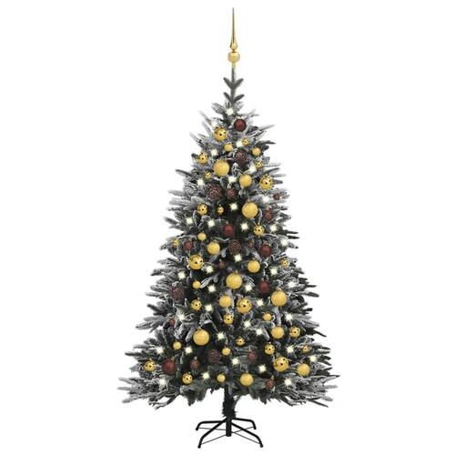 Kunstigt juletræ m. LED og kuglesæt + puddersne PVC PE 120 cm