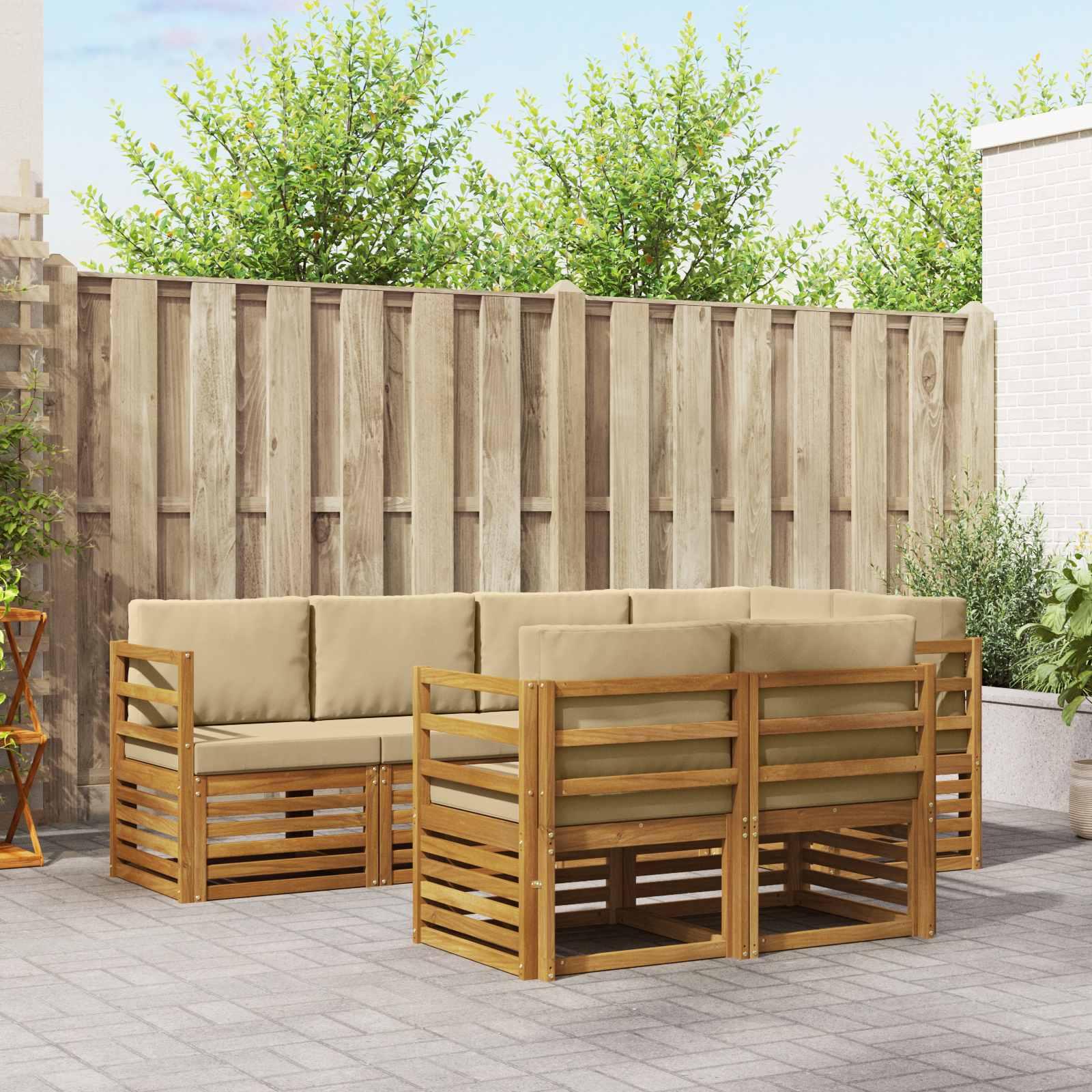 Sofasæt med pude 7 stk Naturlig og Beige Massivt Akacietræ billede