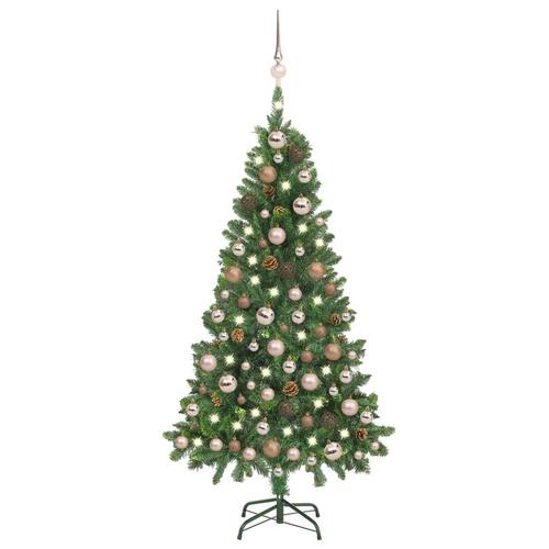 Juletræ med sne + lys + julekugler og grankogler 150 cm