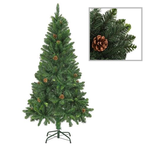 Juletræ med sne + lys + julekugler og grankogler 150 cm