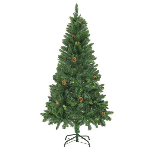 Juletræ med sne + lys + julekugler og grankogler 150 cm