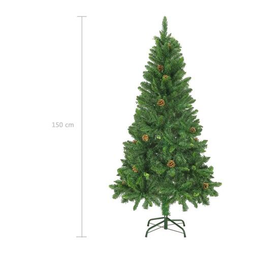 Juletræ med sne + lys + julekugler og grankogler 150 cm