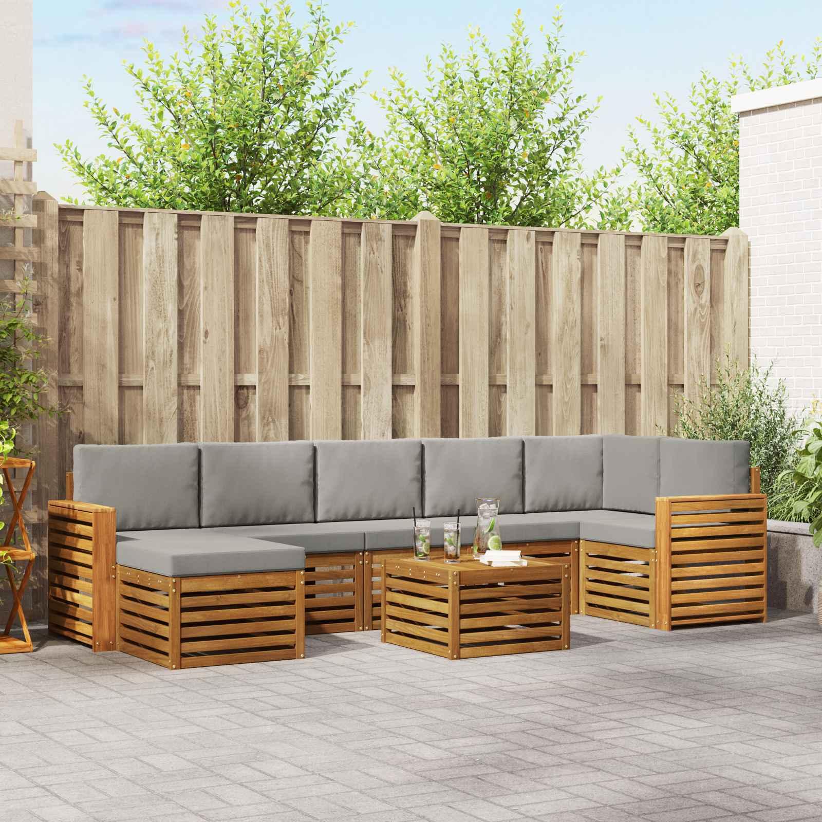 Sofasæt med pude 8 stk Naturlig og Lys Grå Massivt Akacietræ billede