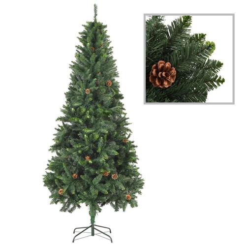 Juletræ med sne + lys + julekugler og grankogler 210 cm
