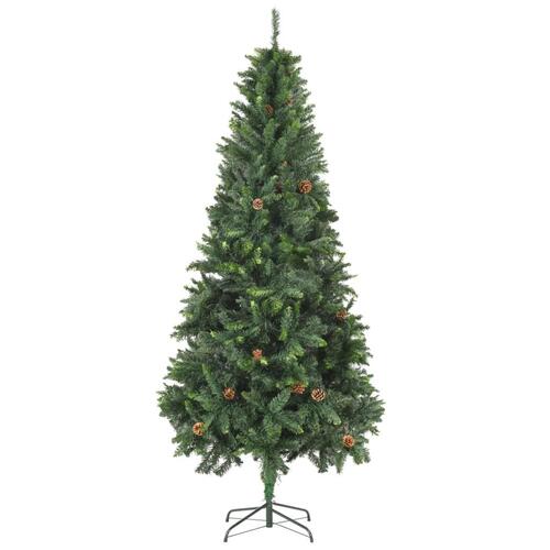 Juletræ med sne + lys + julekugler og grankogler 210 cm