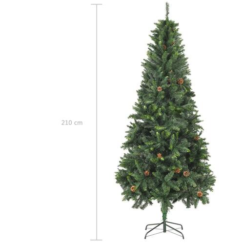Juletræ med sne + lys + julekugler og grankogler 210 cm