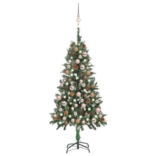 Juletræ med sne + lys + julekugler og grankogler 150 cm