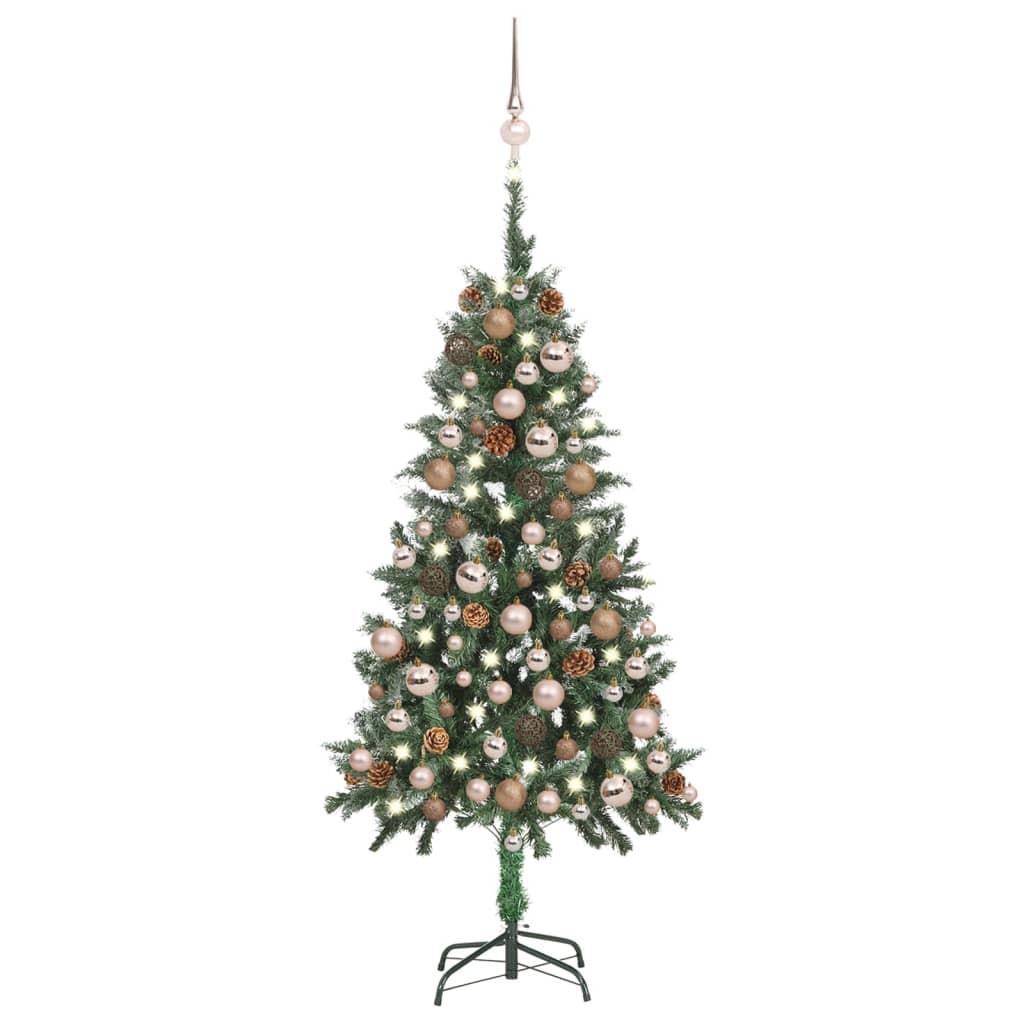 Juletræ med sne + lys + julekugler og grankogler 150 cm