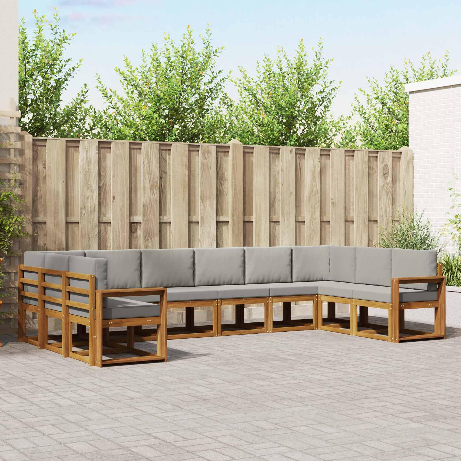 Sofa Sæt 10 stk Naturlig og Lys Grå Soli Akacietræ og polyester billede
