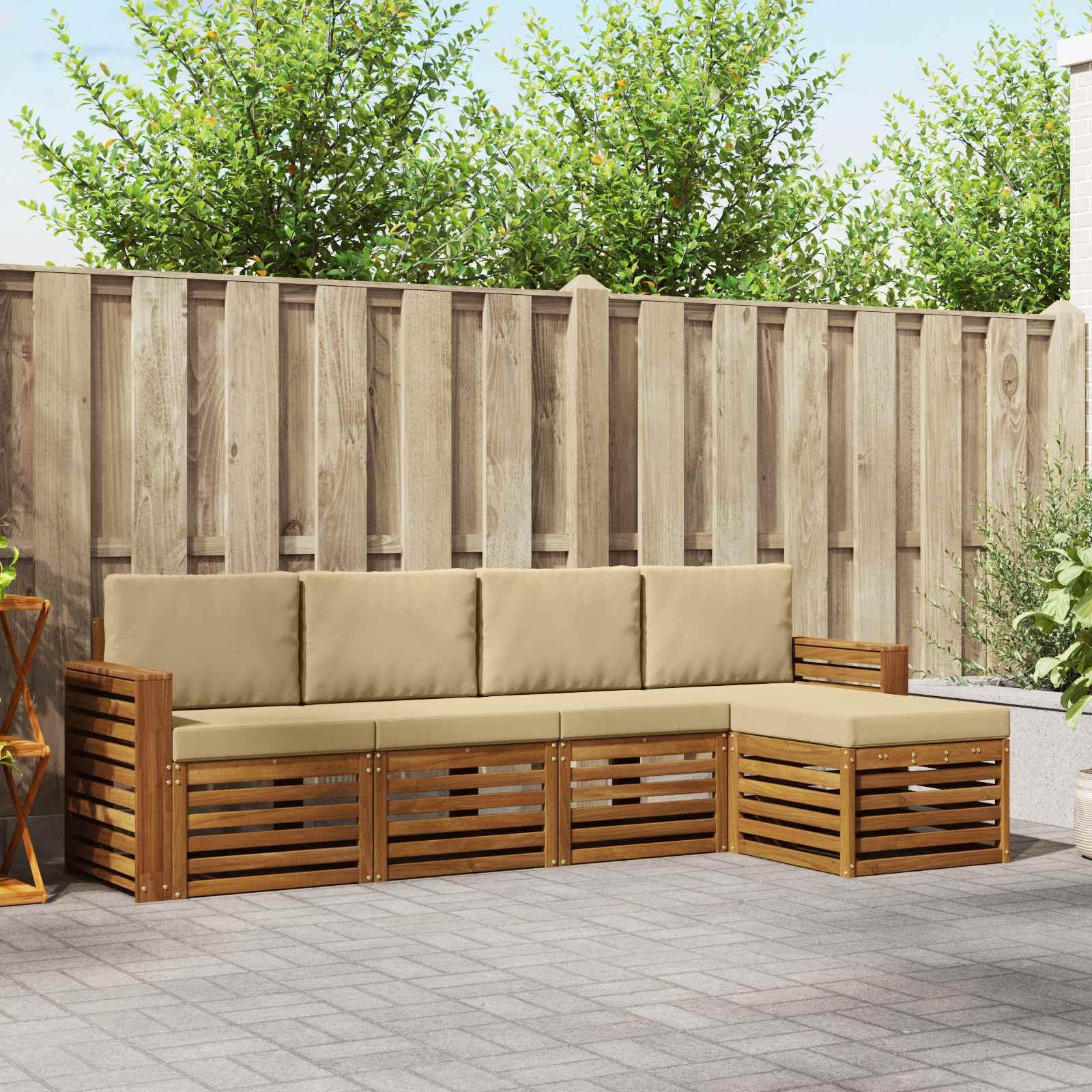 Sofasæt med pude 5 stk Naturlig og Beige Massivt Akacietræ billede