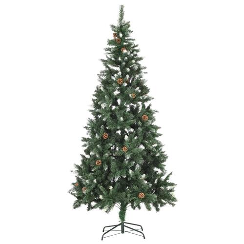 Juletræ med sne + lys + julekugler og grankogler 210 cm