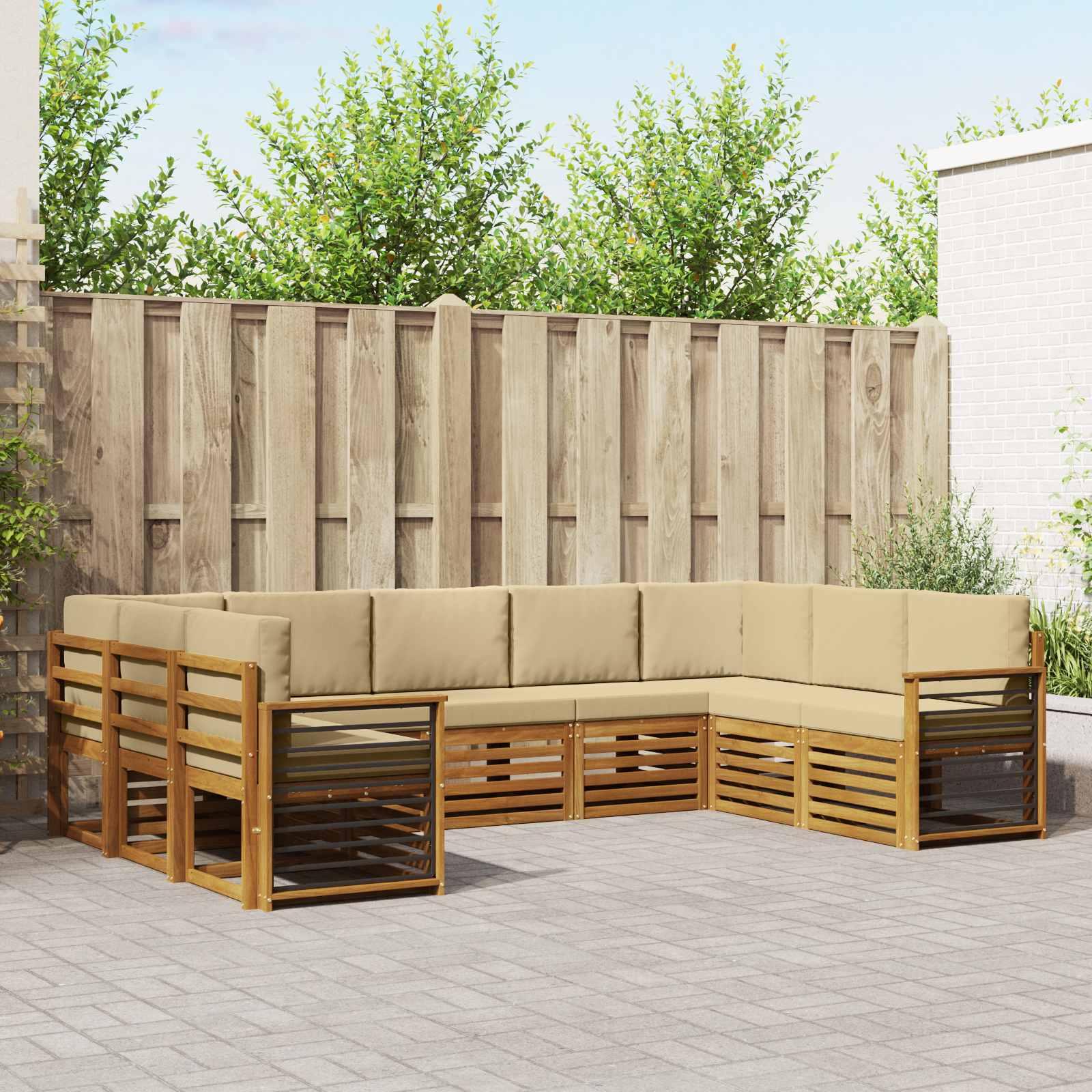 Sofasæt med pude 9 stk Naturlig og Beige Massivt Akacietræ billede