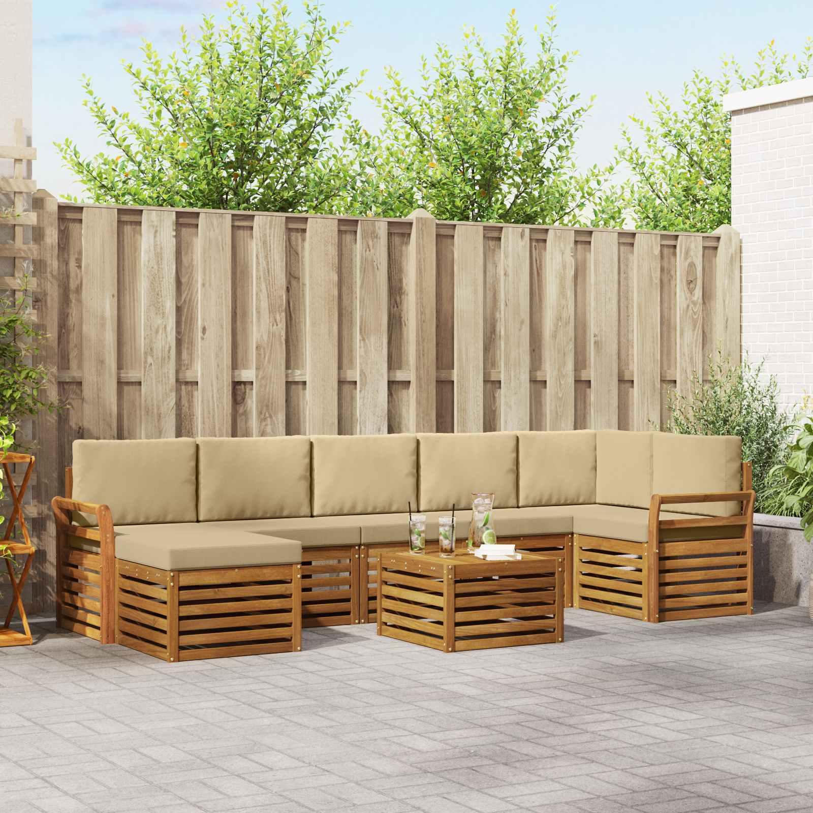 Sofasæt med pude 8 stk Naturlig og Beige Massivt Akacietræ billede
