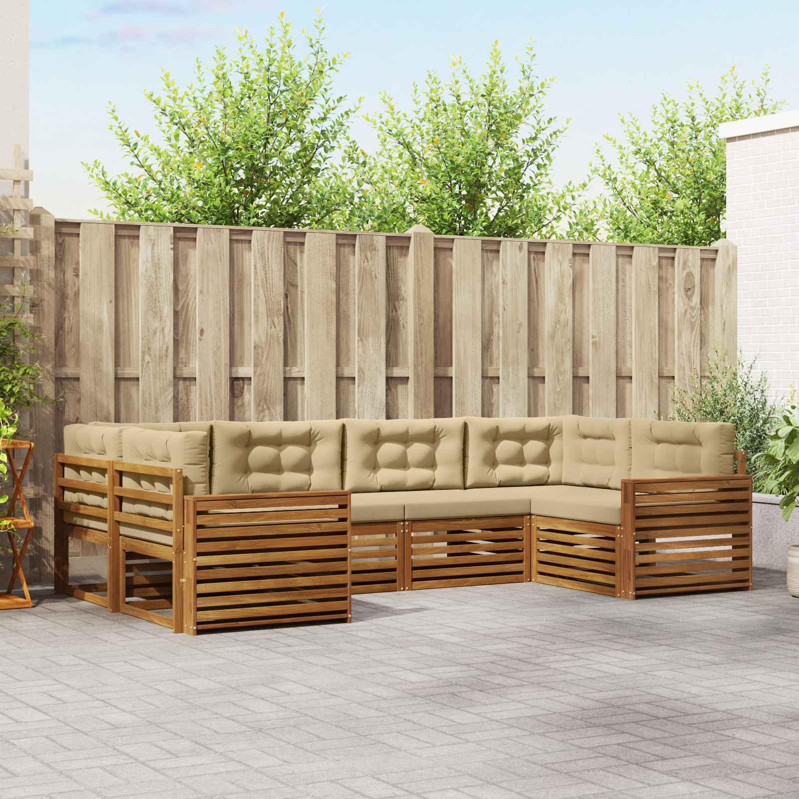 Sofasæt med pude 6 stk Naturlig og Beige Massivt Akacietræ billede