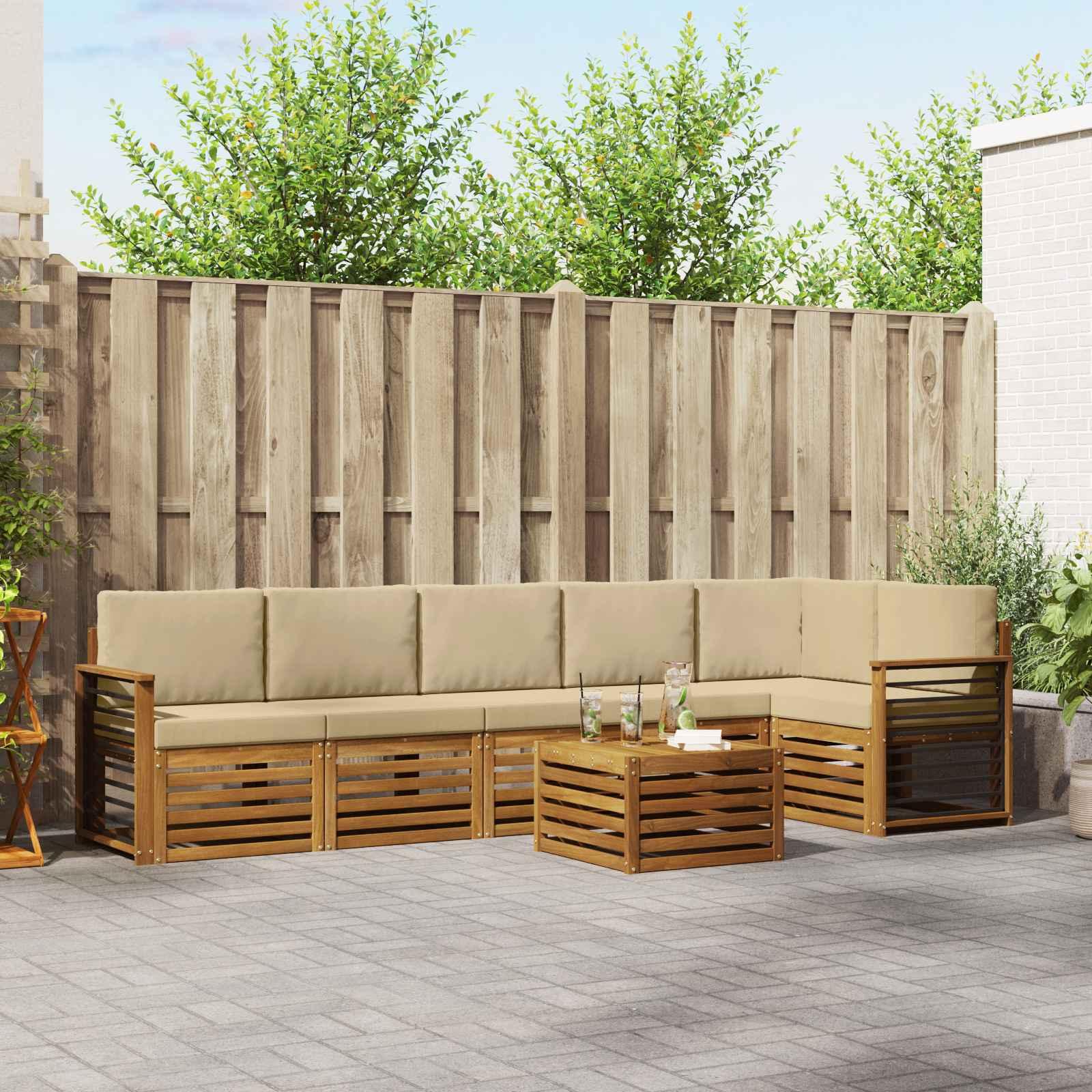 Sofasæt med pude 7 stk Naturlig og Beige Massivt Akacietræ billede
