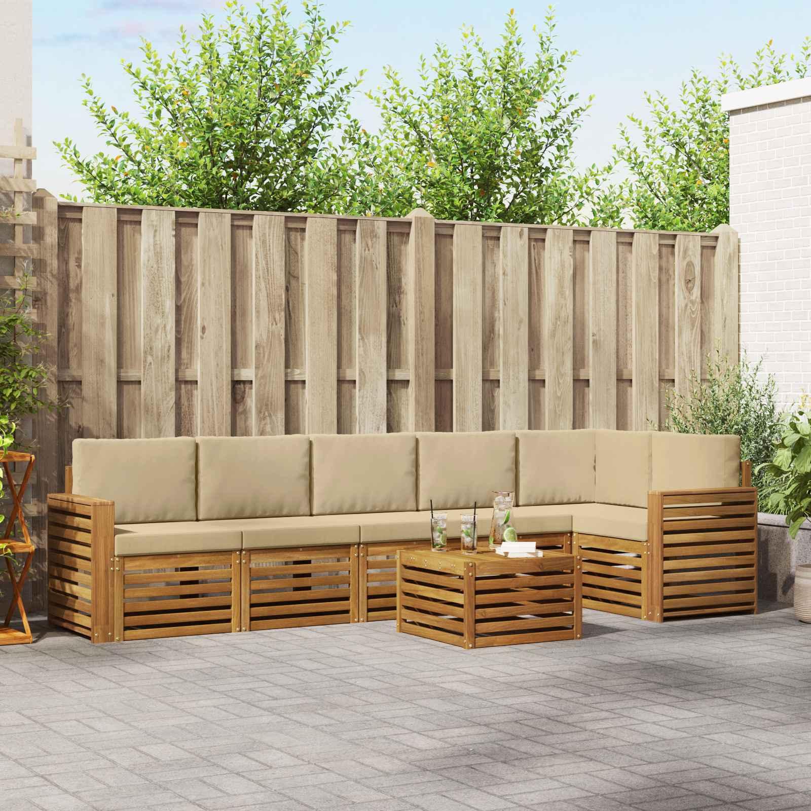 Sofasæt med pude 7 stk Naturlig og Beige Massivt Akacietræ billede