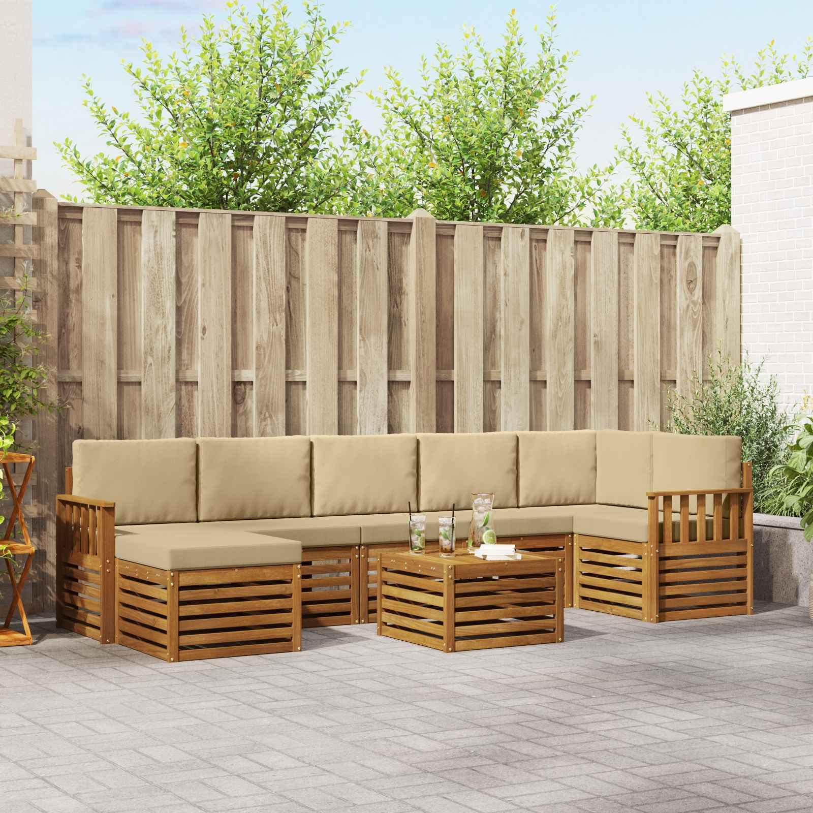Sofasæt med pude 8 stk Naturlig og Beige Massivt Akacietræ billede