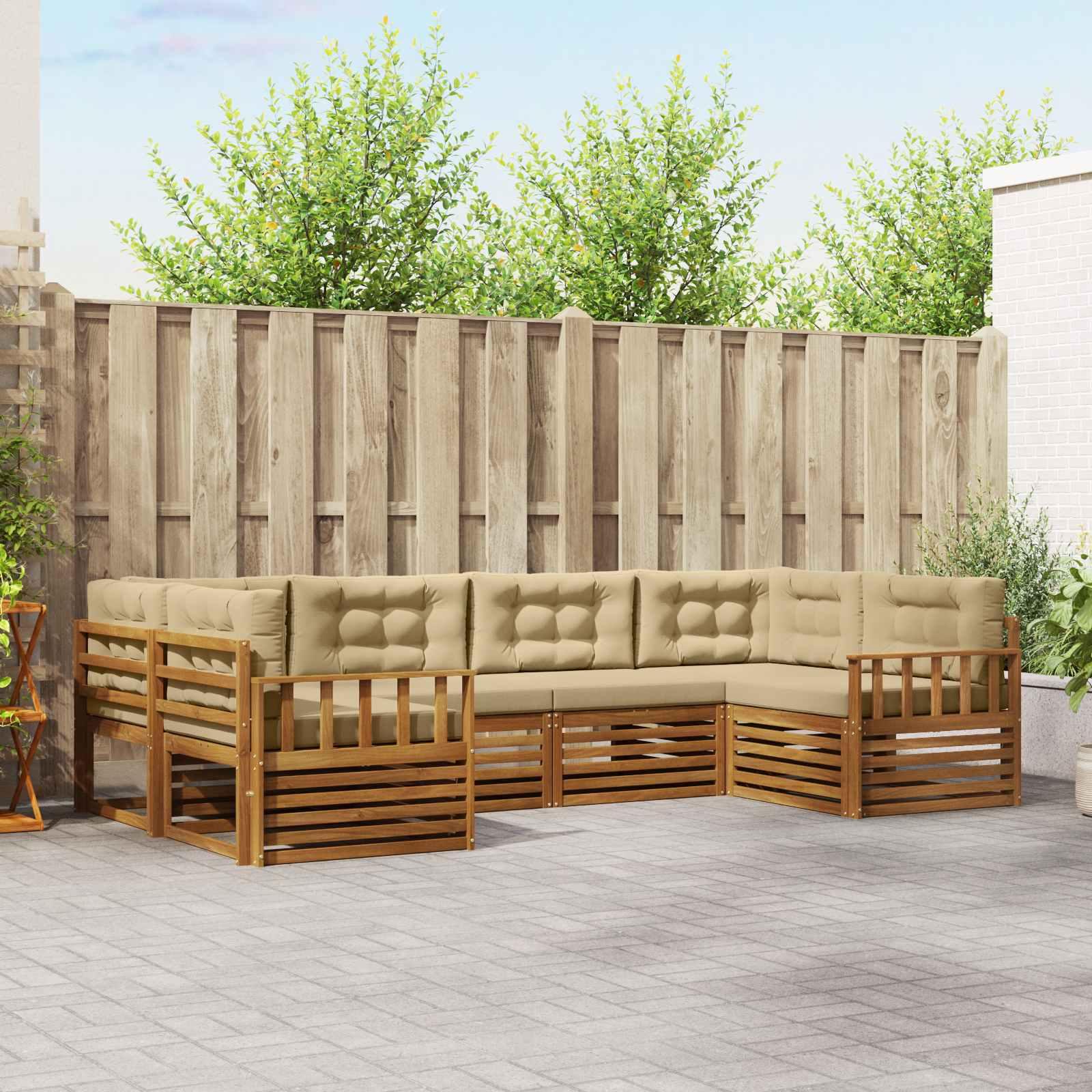 Sofasæt med pude 6 stk Naturlig og Beige Massivt Akacietræ billede