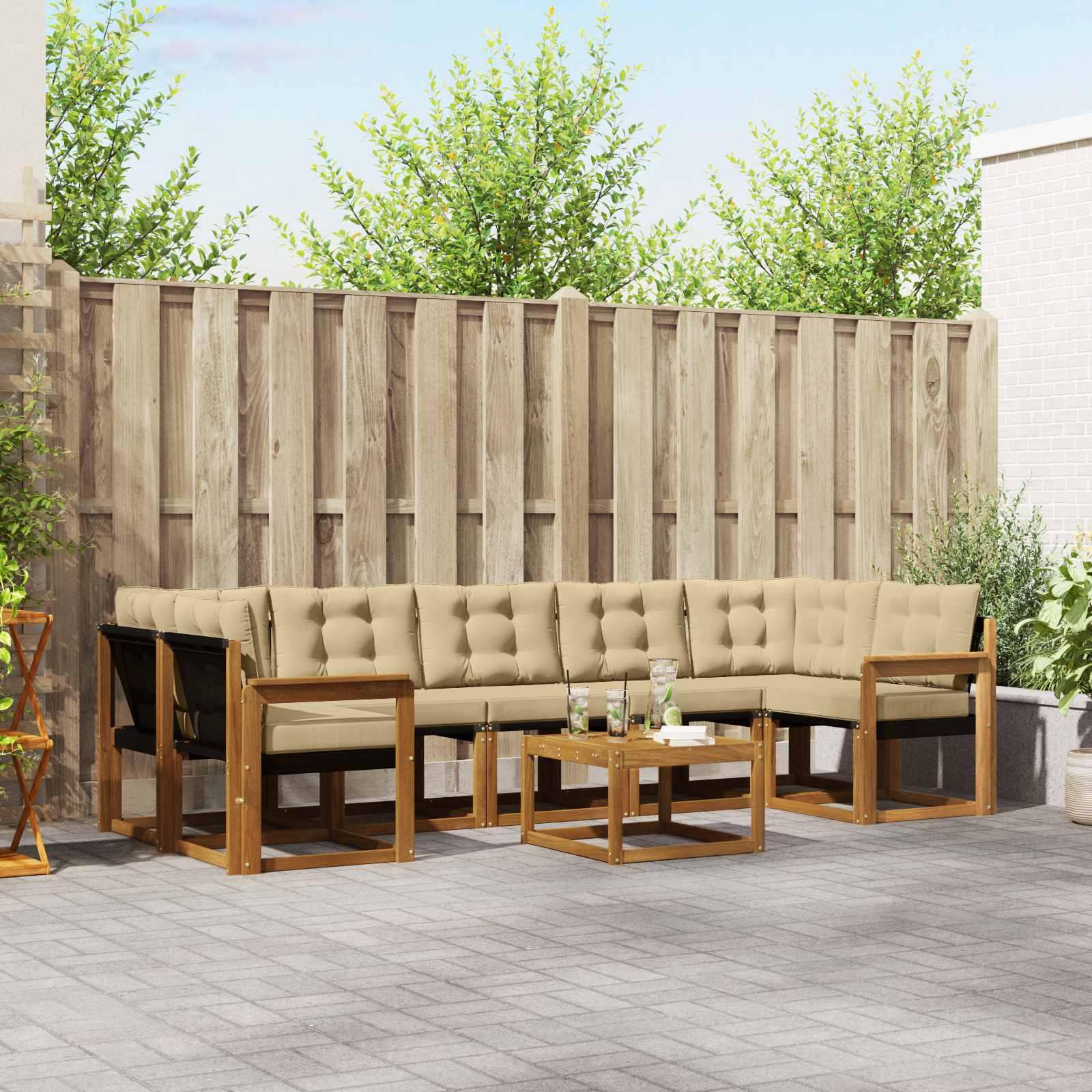 Udendørs sofagruppe med pude 8 stk Naturlig og Beige billede