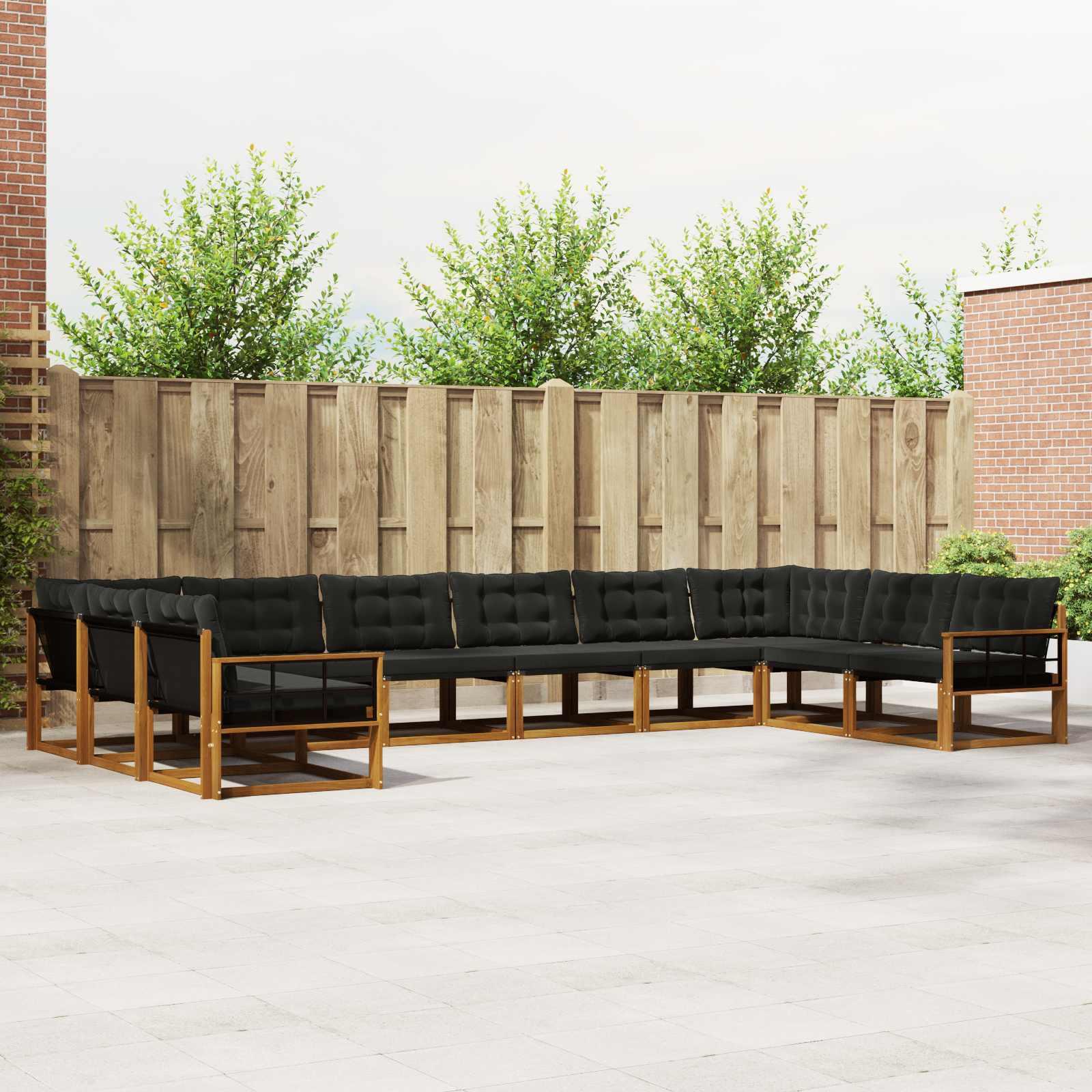 Udendørs sofagruppe med pude 10 stk Naturlig og sort billede
