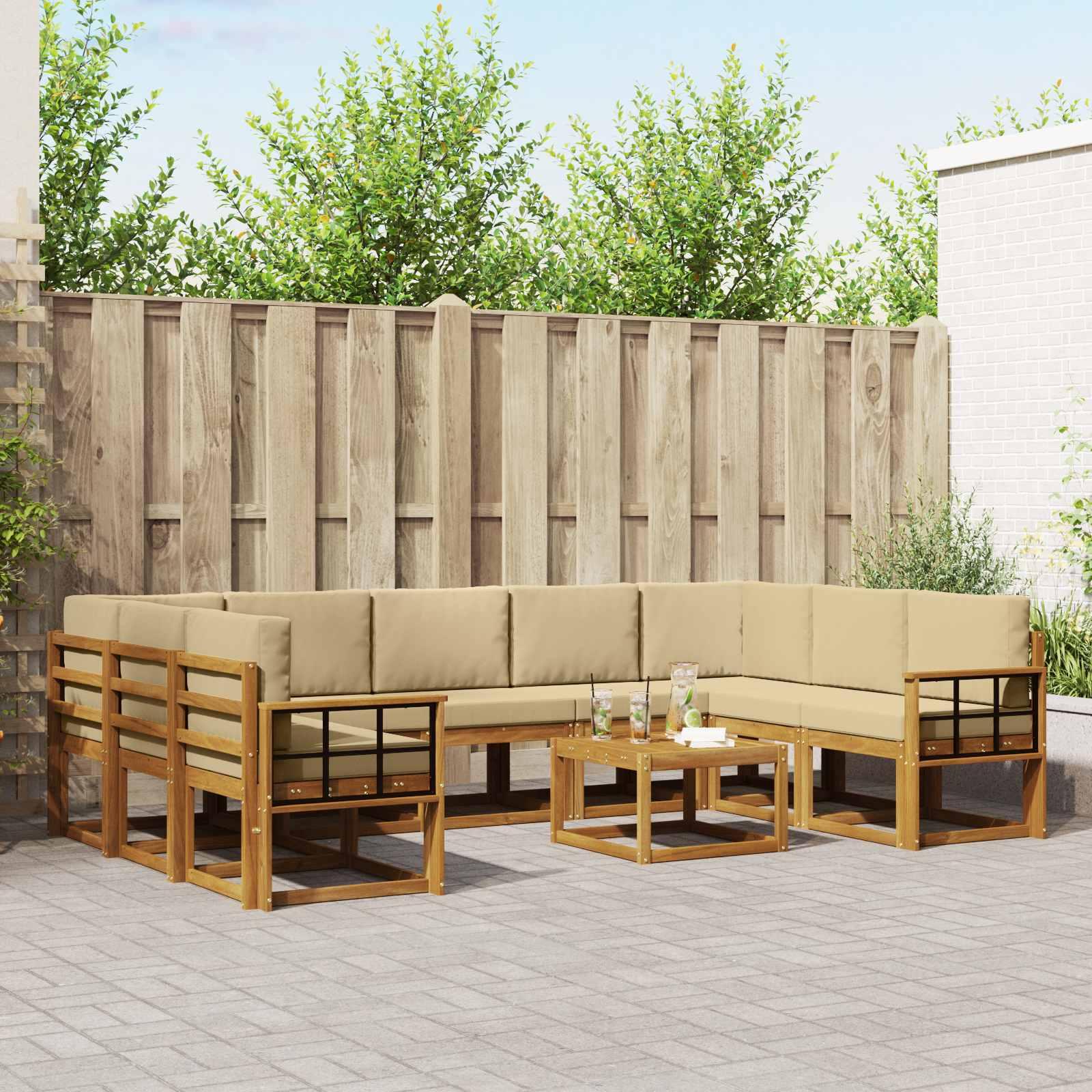 Sofa Sæt 10 stk Naturlig og Beige Soli Akacietræ og polyester billede