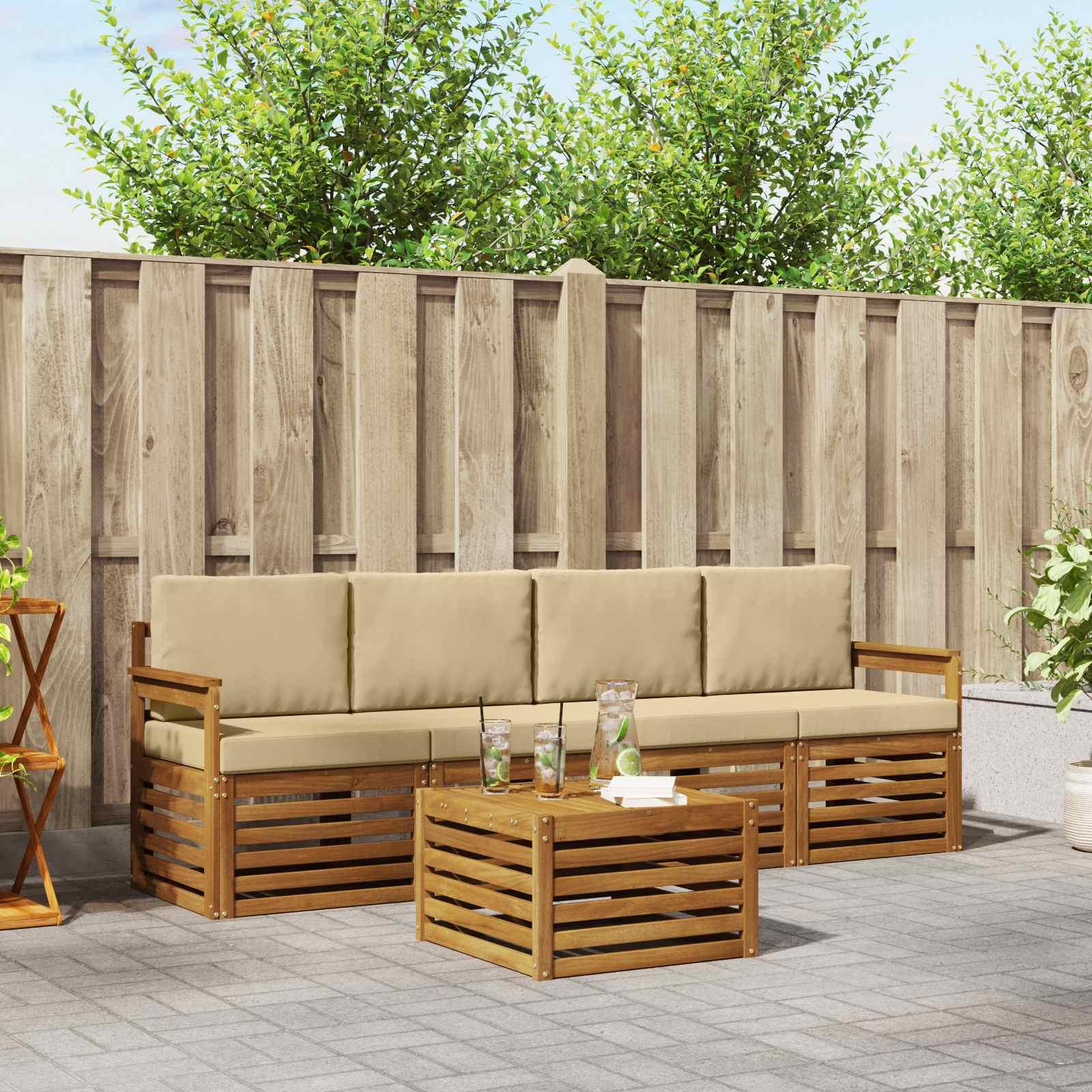 Sofasæt med pude 5 stk Naturlig og Beige Massivt Akacietræ billede