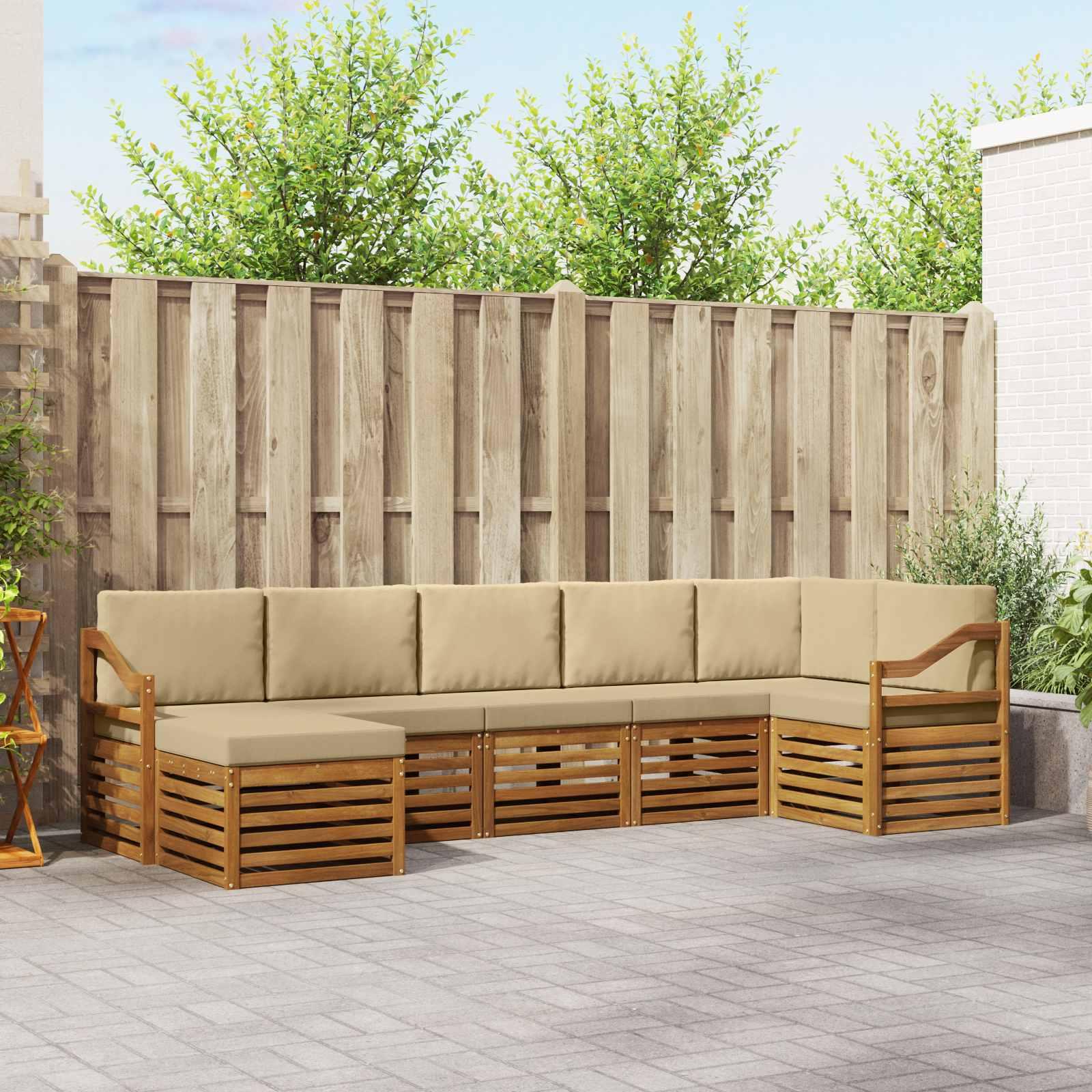 Sofasæt med pude 7 stk Naturlig og Beige Massivt Akacietræ billede